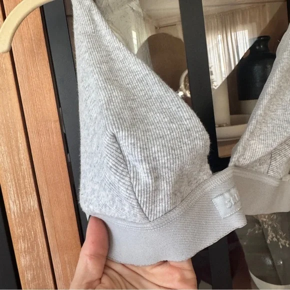 SKIMS bralette cotton ribbed plunge vneck heather gray adjustable - Picture 8 of 8